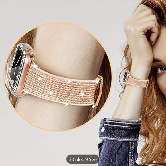 ✨NEW✨ Apple iWatch Wide Sparkly Band + Double Diamond Hollow Case Set. Silv-49mm - Picture 5 of 7